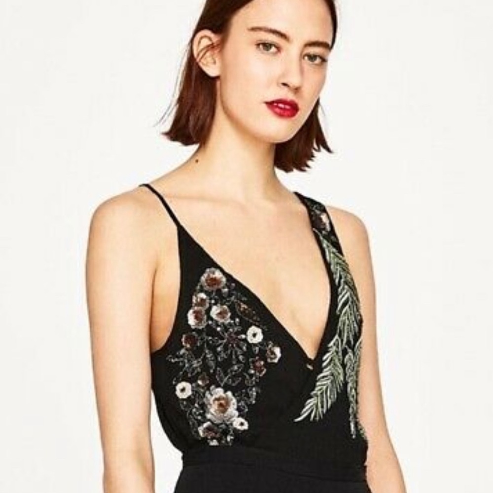 Zara sequin embroidery bodysuit